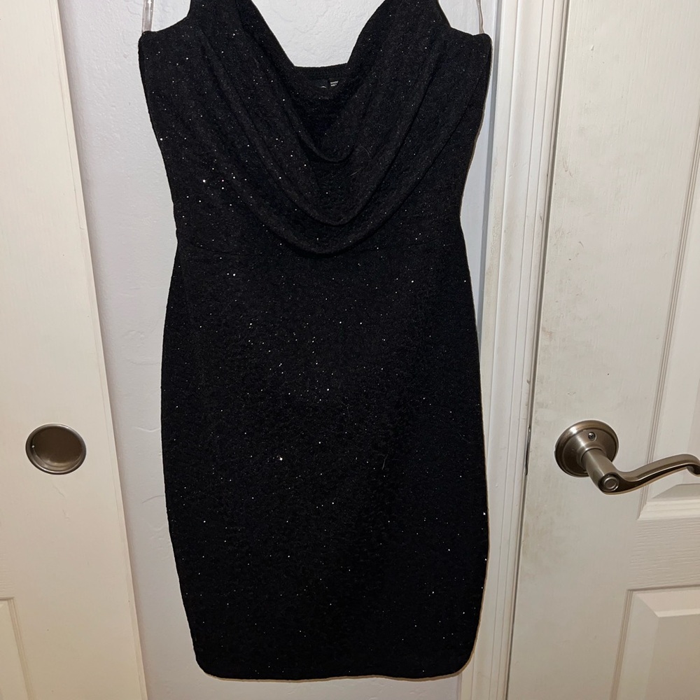 Black glitter cowl neck short dress